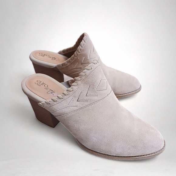 Sofft Euro Soft Sandy Tan Suede Block Heel Clogs Slip On Mules Size 10M - Picture 5 of 16